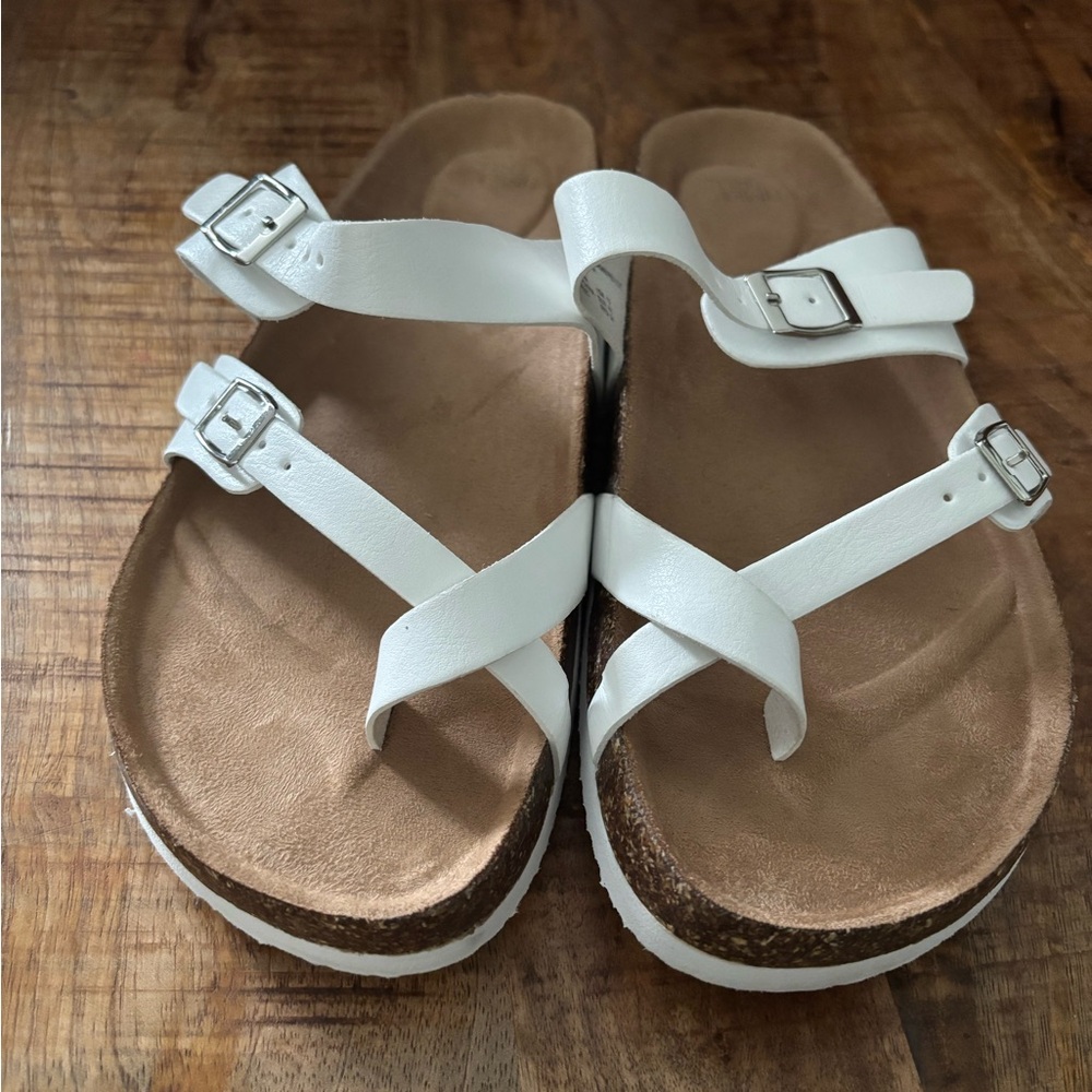 White Strappy Sandals with Buckles